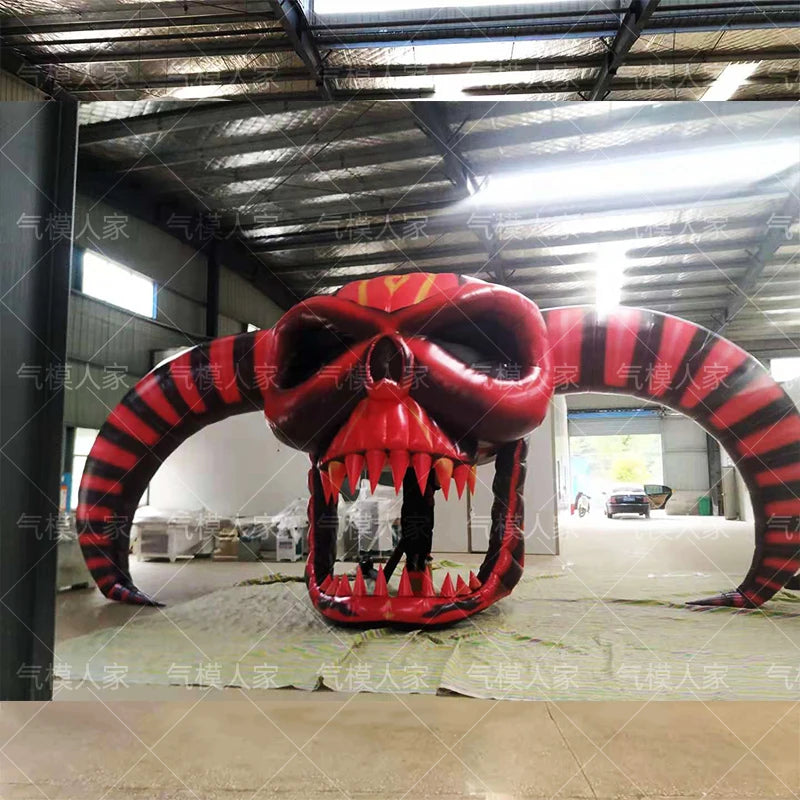Customizable Inflatable Skull with Horns - Halloween Decoration for Events, Bars, and Nightclubs