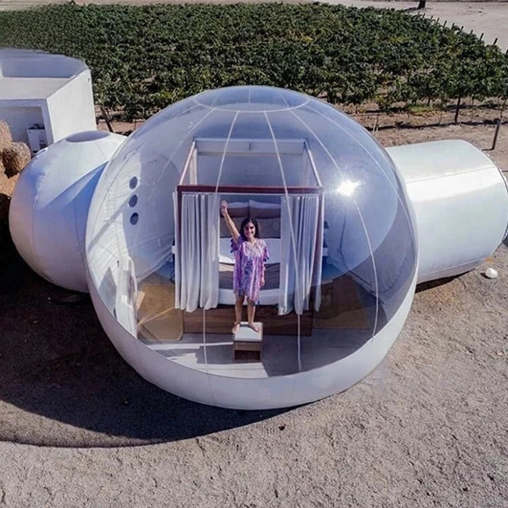 Transparent Hotel Glamping Big Clear Top Outdoor Inflatable Bubble Tent House Campaign Dome With Bedroom And Toilet For Camping