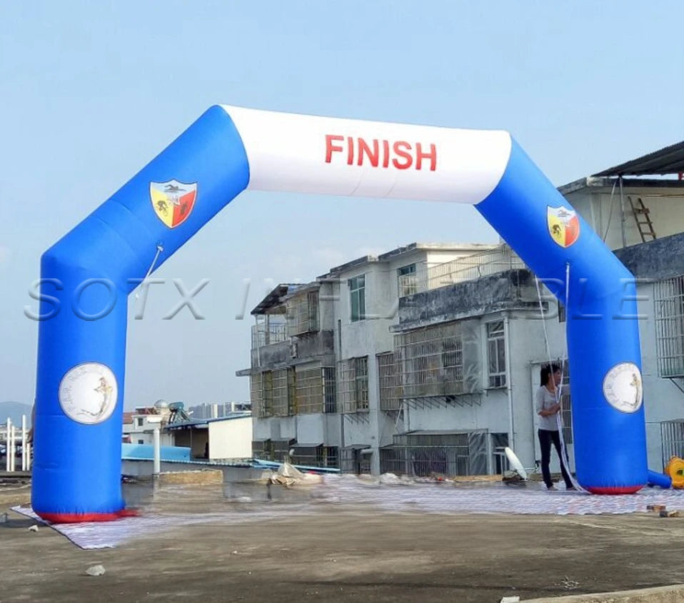 for Advertising Blue and White Inflatable Finish Line Arch with Logo