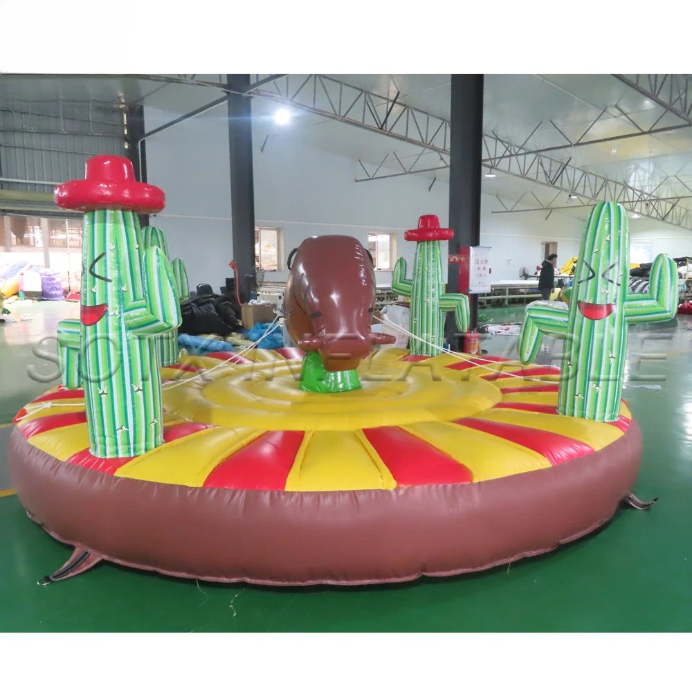 Mattress For Kids Hot Sales Inflatable Rodeo Bull Inflatable Manual Bull Riding Game Inflatable Bungee Bull With Circular