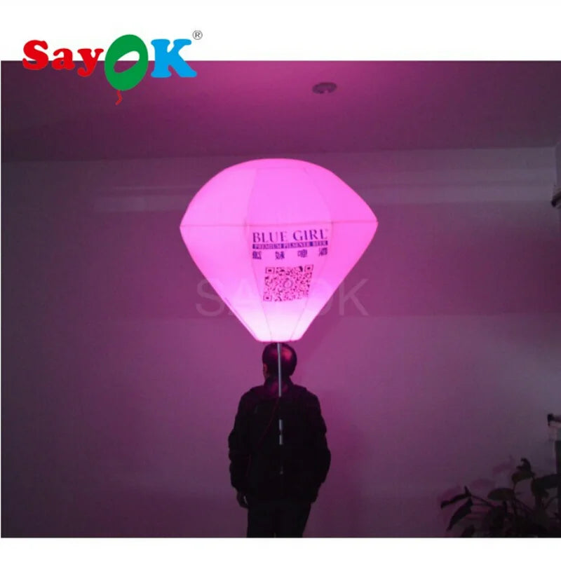0.8m LED Inflatable Diamond Balloon Walking Inflatable Diamond Backpack Balloon for Advertising Party Show Promotion