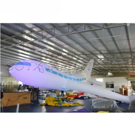 Theme Party Decoration 10m/32.8ft Giant Inflatable Hanging Airplane Model Inflatable Aircraft with Lights for Advertising