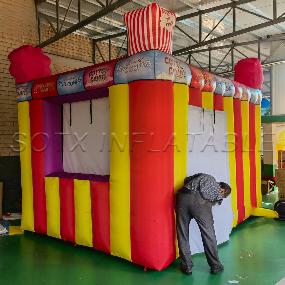 Booth Beach Bar Best Red Yellow Inflatable Popcorn Cotton Candy Concession Stand Tent Inflatable Carnival Treat Shop Fun Foods