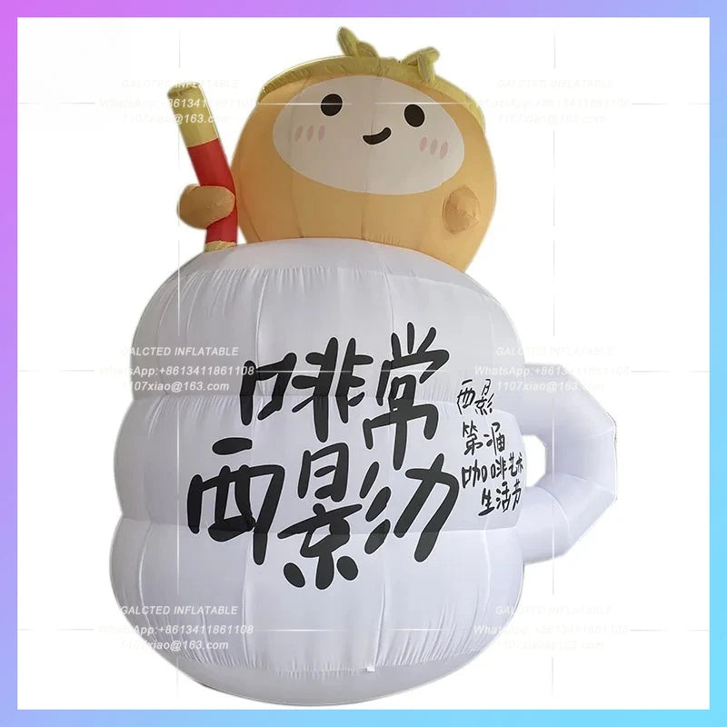 Milk Tea Cup inflatable model Doodle Inflatable cartoon Son Gokū Saint Coffee Cup DIY sign in the market lighting props