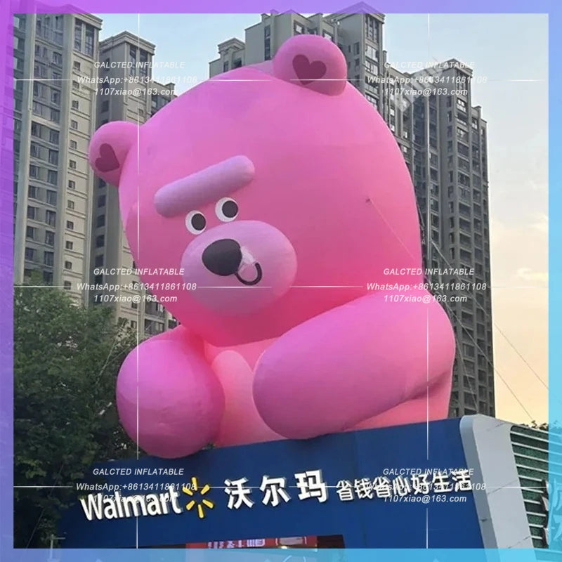 climbing the wall outside the facade Inflatable cute Pink Bear model of the mall wall scenic market romantic lighting props