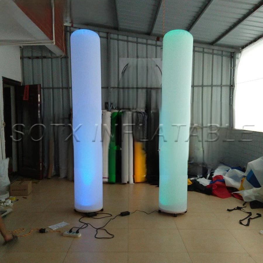 Club Decoration Factory Directly 2.4 m H Bright Inflatable Cone,lighting pillars with wheeled base blower for Night
