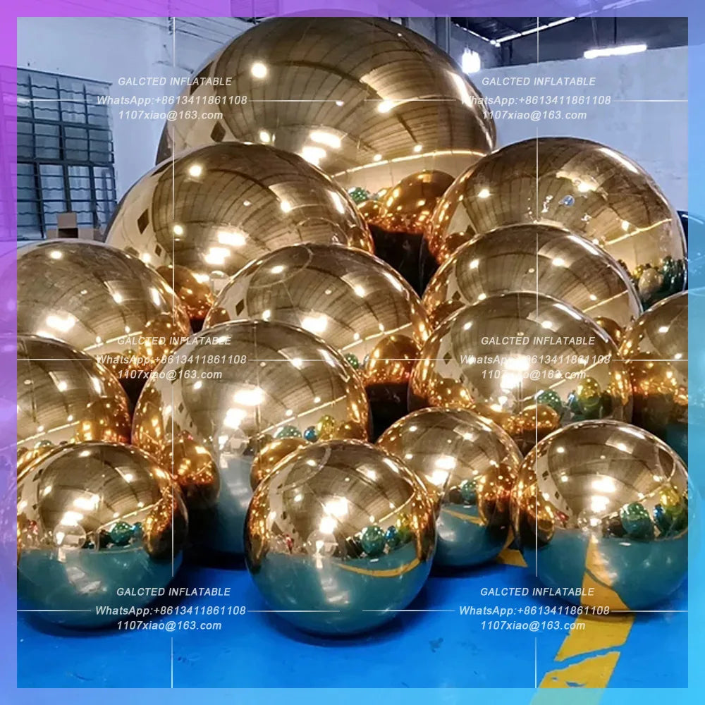 Inflatable Disco Ball Giant Spheres Holographic Gold Inflatable Mirror Ball 50cm Hanging  For Events Show Decoration