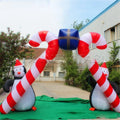 Retail Festival Supplies High Quality Christmas Inflatable Arch Candy Cane Archway With Santa Claus And Snowman Air Blown For