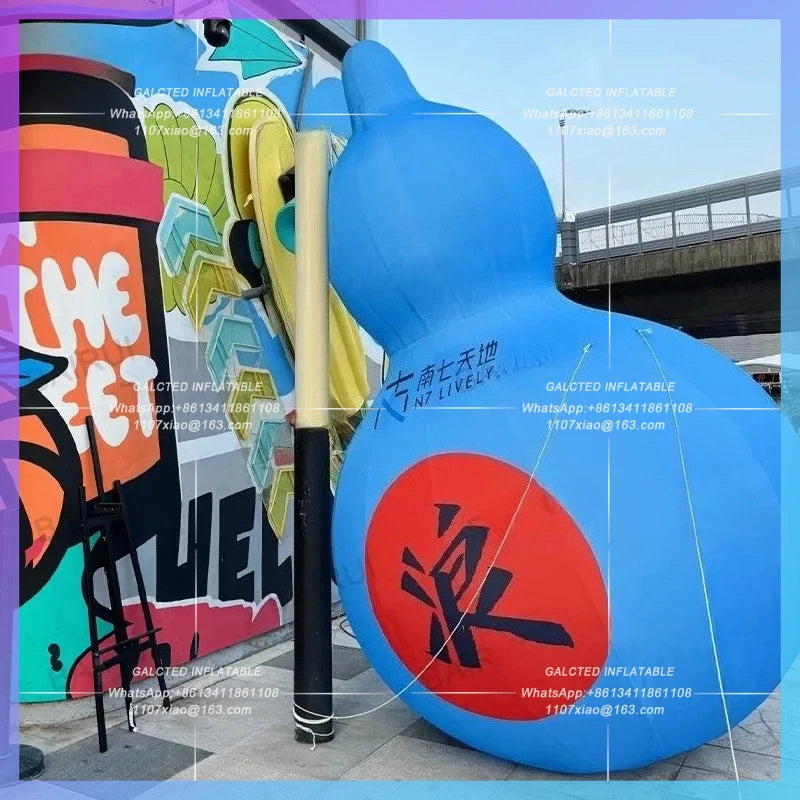 inflatable calabash blue  Outdoor decoration 4 meter huge cartoon drinking bottle herbal tea culture advertising