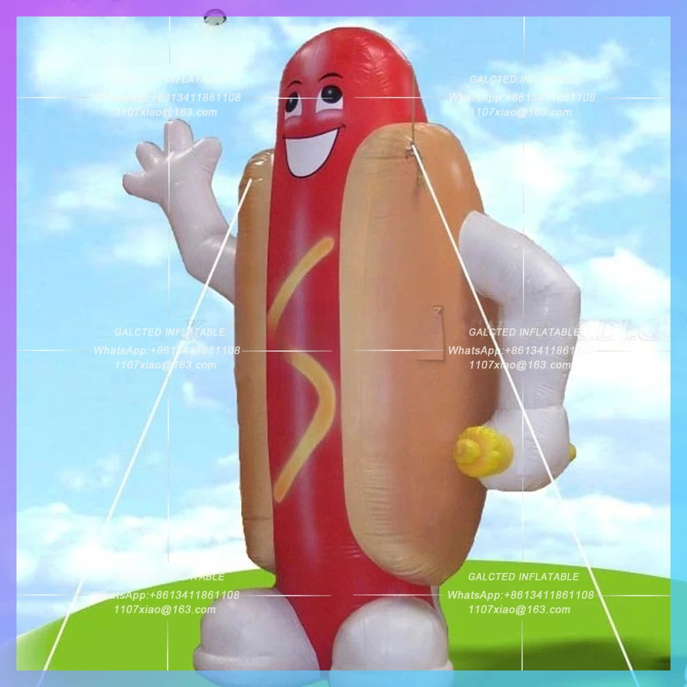 Inflatable Sausage Cartoon Mascot Balloon Oxford Giant Inflatable Hot Dog,With Blower Fast Food Replicate Items For Promotion