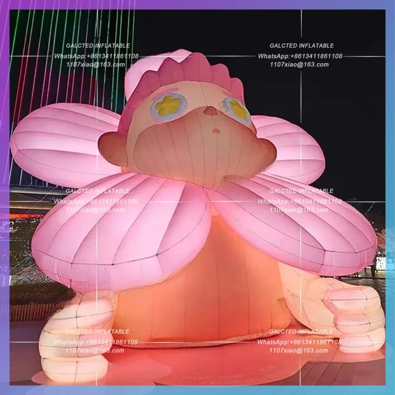 flower bears with air blower Pink inflatable cherry bloom bear cartoon balloon