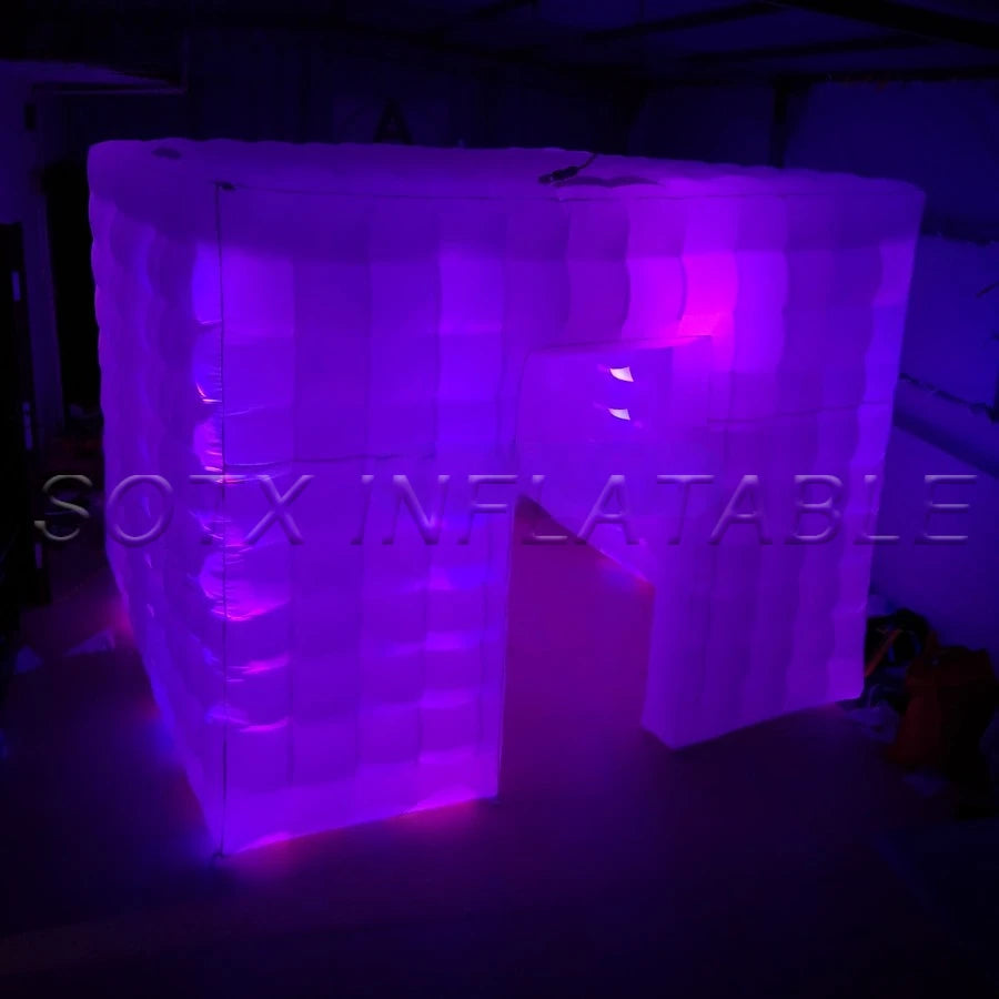 Party Event Station White Oxford Fabric Led Lighting Cabin Inflatable Photo Booth Cubic