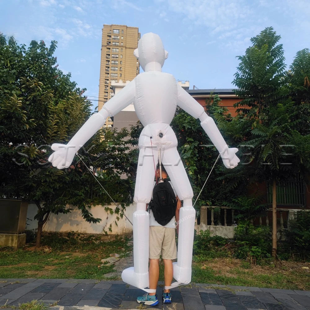2024 White Inflatable Man Puppet With Led Lights Large Walking Human Puppet Costume Outdoor Music Party Props For Street Walking