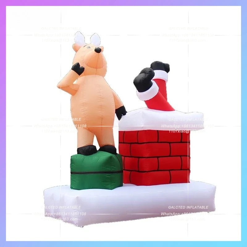 Inflatable Reindeer And Chimney Free Shipping 2x1x3 Meters  For Christmas Decoration -Toys