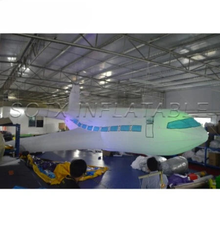 Theme Party Decoration 10m/32.8ft Giant Inflatable Hanging Airplane Model Inflatable Aircraft with Lights for Advertising