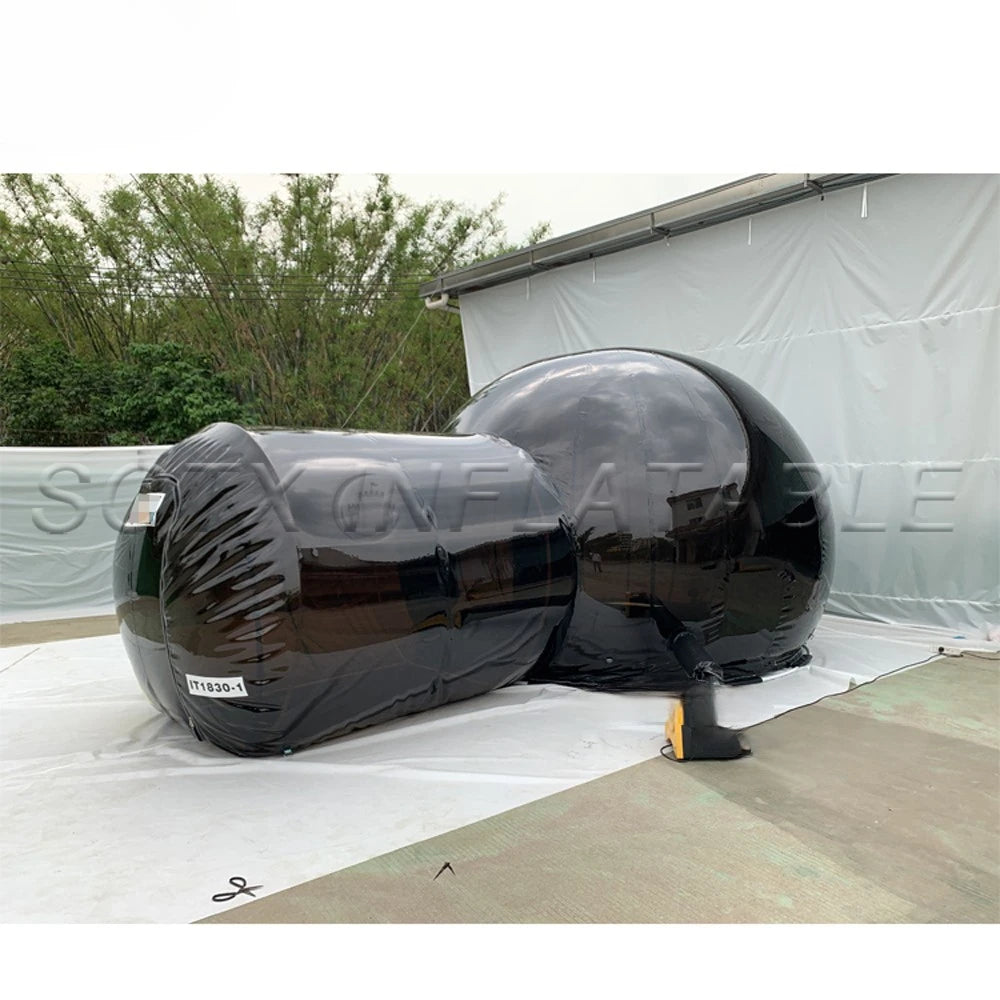 Free Air Blower Beautiful 5m Inflatable Bubble Tent With Tunnel Black Transparent Clear Dome Hotel For Outdoor Camping