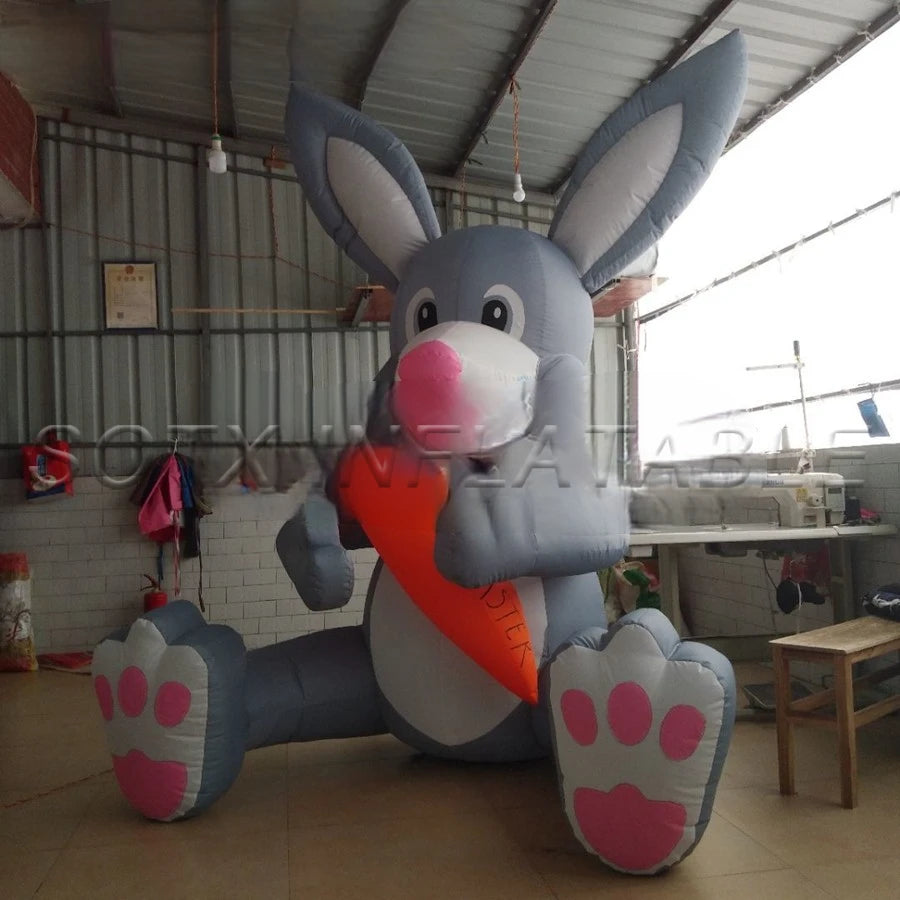 Advertising and Parties Inflatable Easter Bunny Decoration "Sitting Rabbit with a Big Carrot in Hand" Cartoon Decorations for