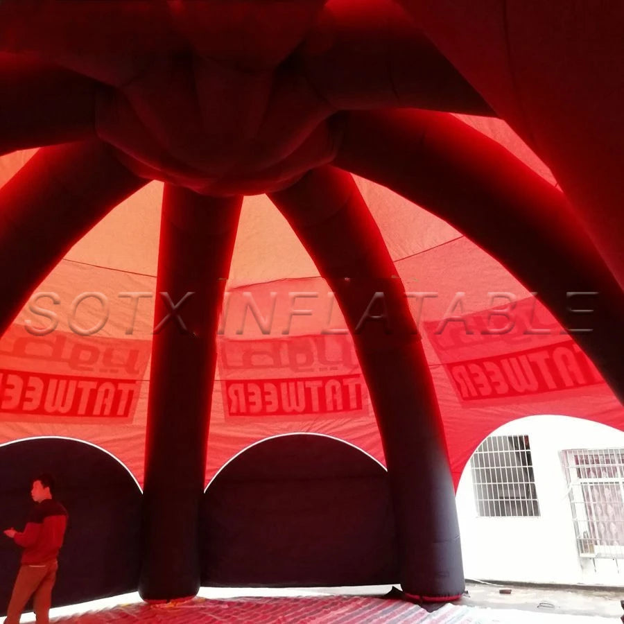 Curtain for Advertising Custom 10m Diameter with 8 Legs Fully covered Red Inflatable Spider Tent with Black Door