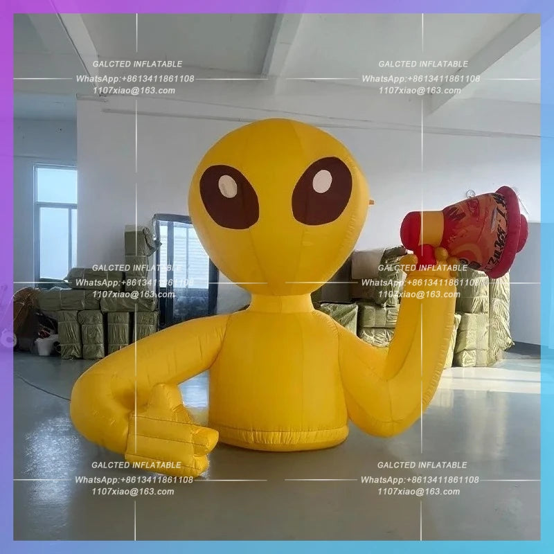 strange cartoon man tourist guide 2meter yellow inflatable alien   leader microphone tools air model robot