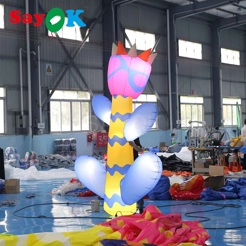 3mH Inflatable Flower Ground Lighting Flower with White Lights for Christmas/Halloween/Party Decoration