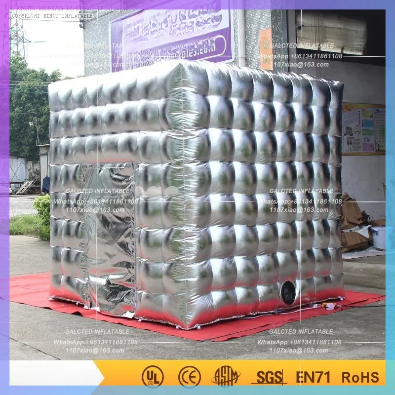 Inflatable Photo Booth Tent Silver Color Photo Booth High Quality 2.4X2.4X2.4 Meters LED Lighting  For Wedding Party Toy Tents