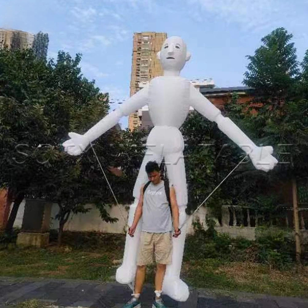 2024 White Inflatable Man Puppet With Led Lights Large Walking Human Puppet Costume Outdoor Music Party Props For Street Walking