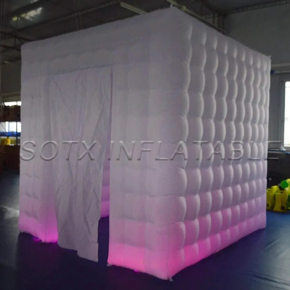 Advertising Event Portable Inflatable Photo Booth Enclosure (White, One Door, 8.2x8.2x8.2ft) Backdrop for Wedding
