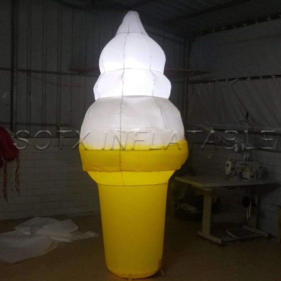 Free Air Blower Amazing Inflatable Ice Cream Model With Led Lights For Advertisement With