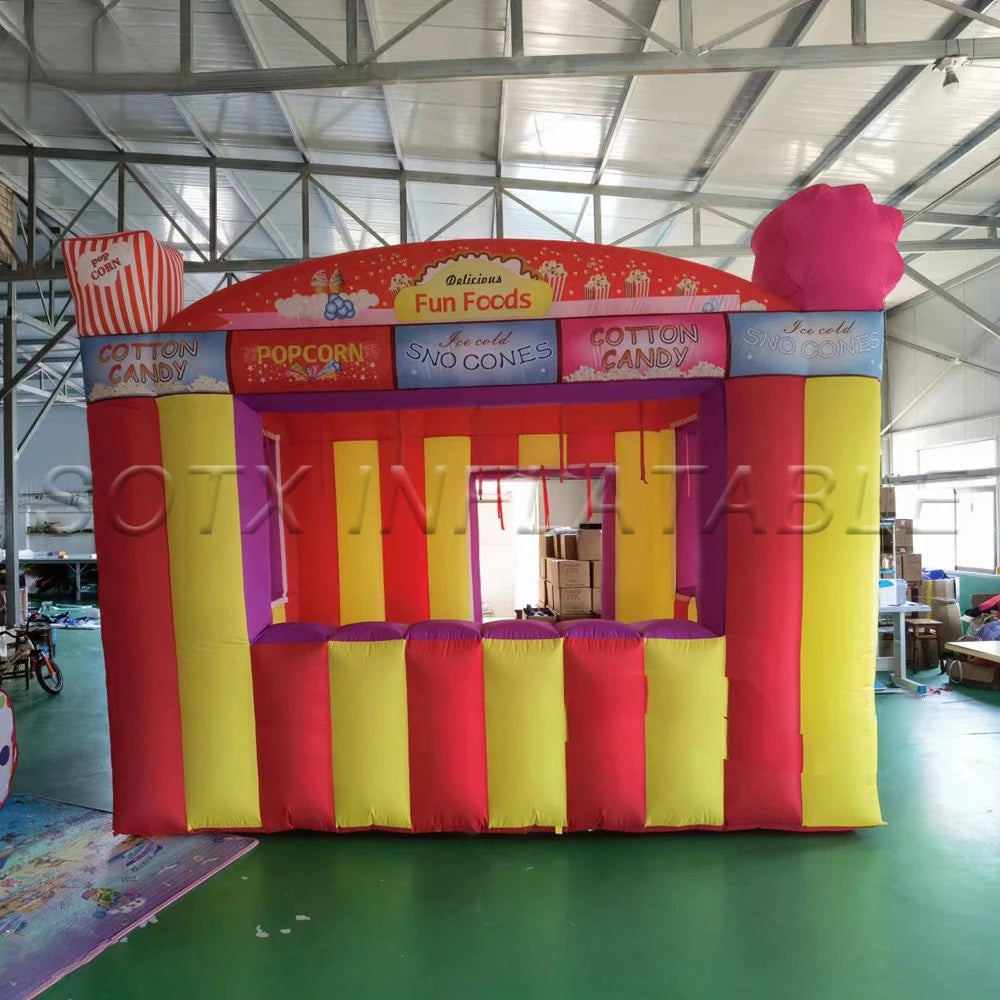 Booth Beach Bar Best Red Yellow Inflatable Popcorn Cotton Candy Concession Stand Tent Inflatable Carnival Treat Shop Fun Foods