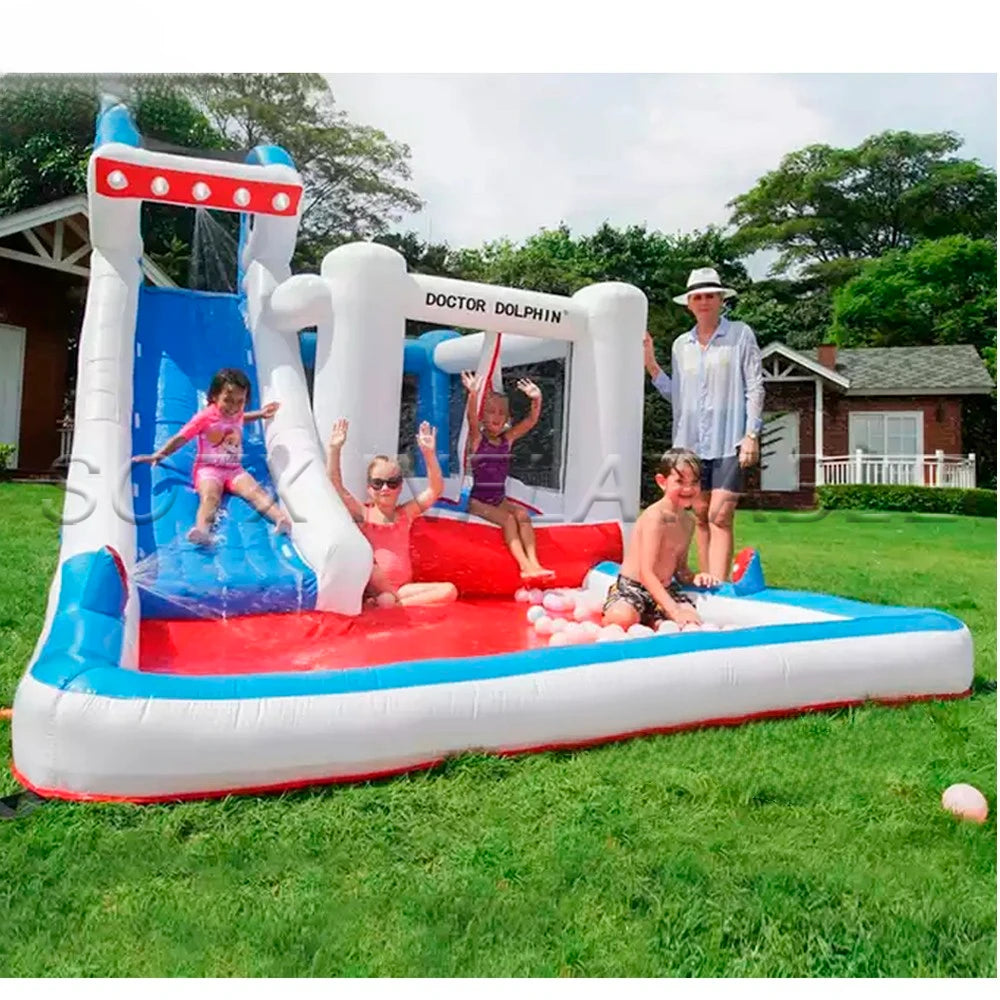 For Amusement Park Custom Commercial Inflatable Shark Water Slide With Pool Animal Kids Jumper Bounce House Combo Bouncy Castle