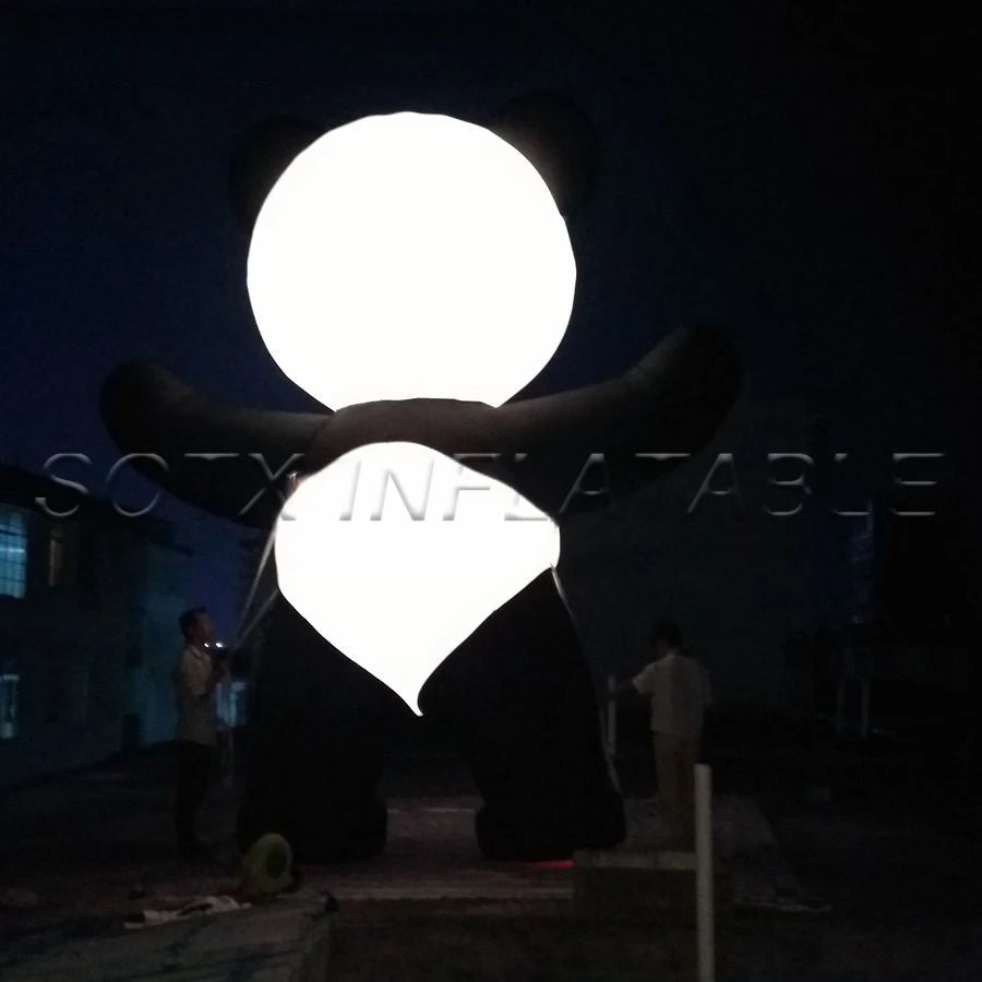 Cartoon For Advertising Outdoor Custom Eyecatching Giant Inflatable Panda With Blower And Led Lights Customized Panda Bear