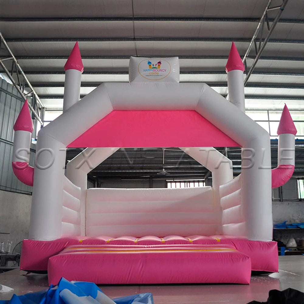 House For Kids Play PVC 4*4m Pink Princess Inflatable Bouncy Castle Moonwalks Jumping Bouncer Wedding White Bounce