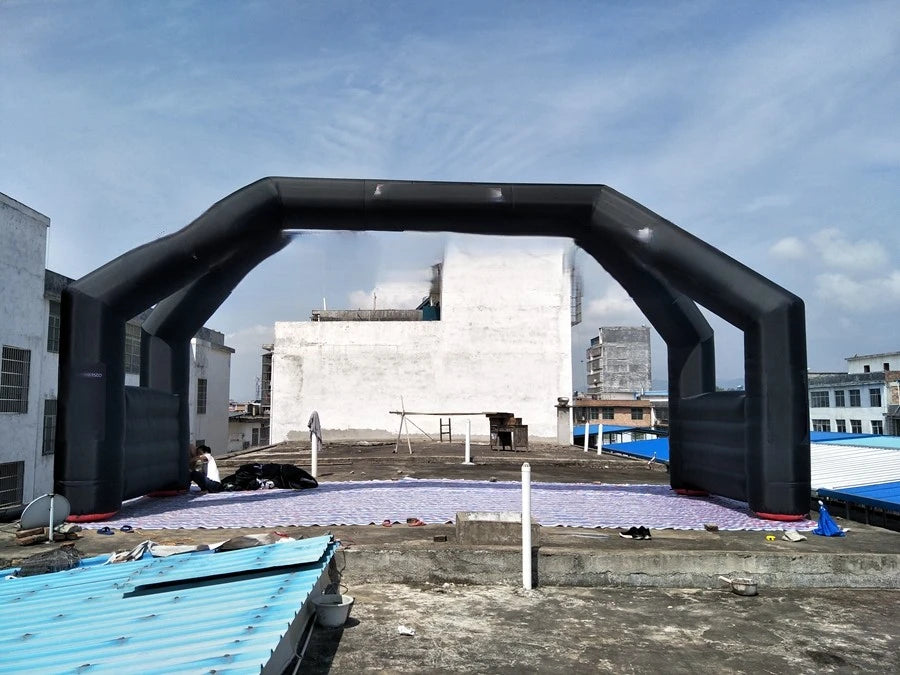 for Energy run race 9.5m W *5m H giant inflatable finish line arch with FINISH banner on side view in black color stands well