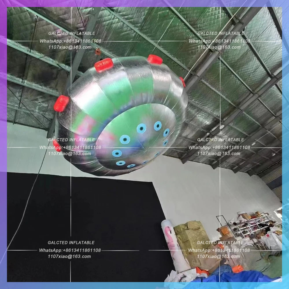Inflatable UFO Ship Balloon Silver Giant Inflatable UFO Advertising LED Lighted Flying Saucer for Party Event Decoration