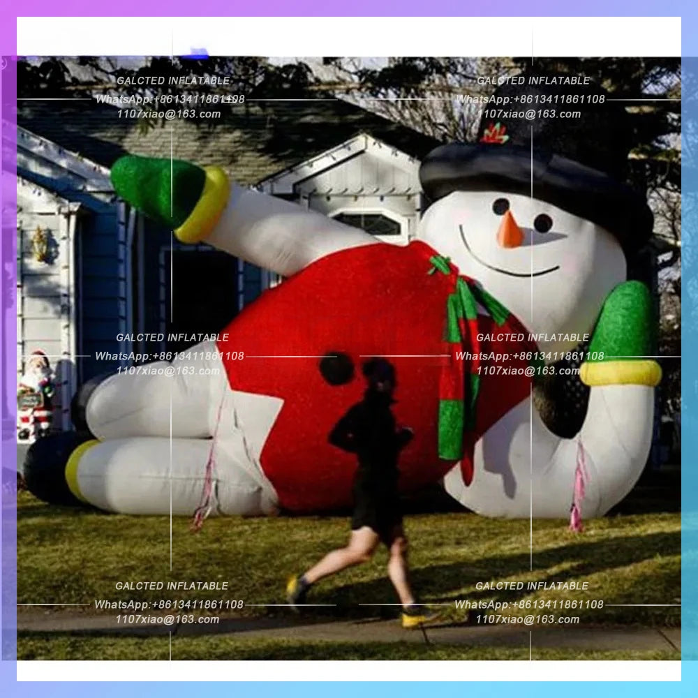 Inflatable Snowman with red coat Christmas Decorations lying 20ft large and Top Hat for event decoration