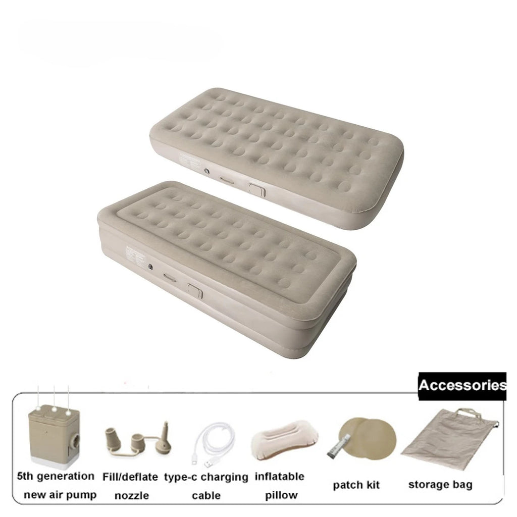Double Bed Inflatable Automatic Bed, Air Bed With Built-In Pump, Single,