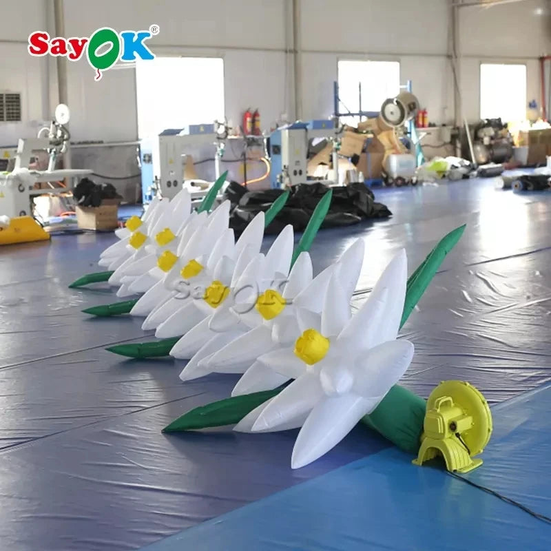 5M Giant Inflatable Lily Flower Chain Decorations Inflatable Flower with Remote Controller Air Blower for Wedding Party