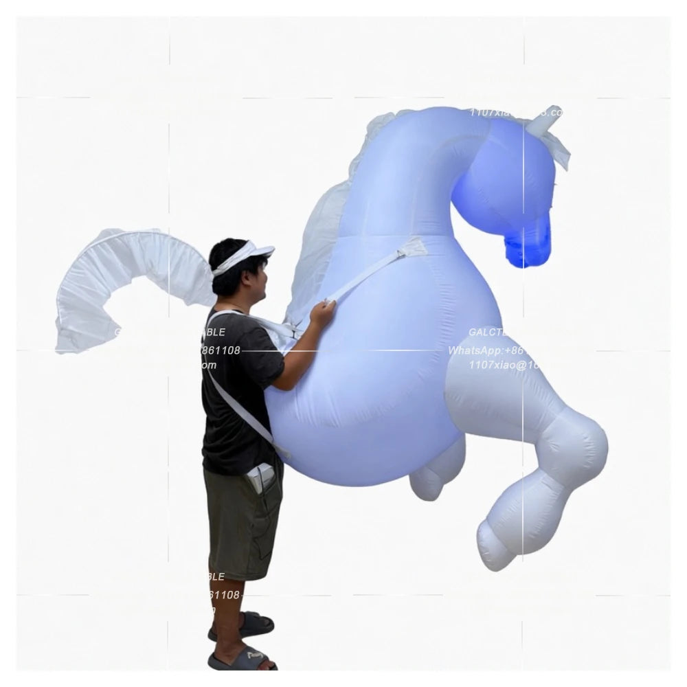 White Inflatable  Walking 3m Large Horse Costume With Lights Inflatable Cartoon Mascot Costume For Carnival Parade Performance