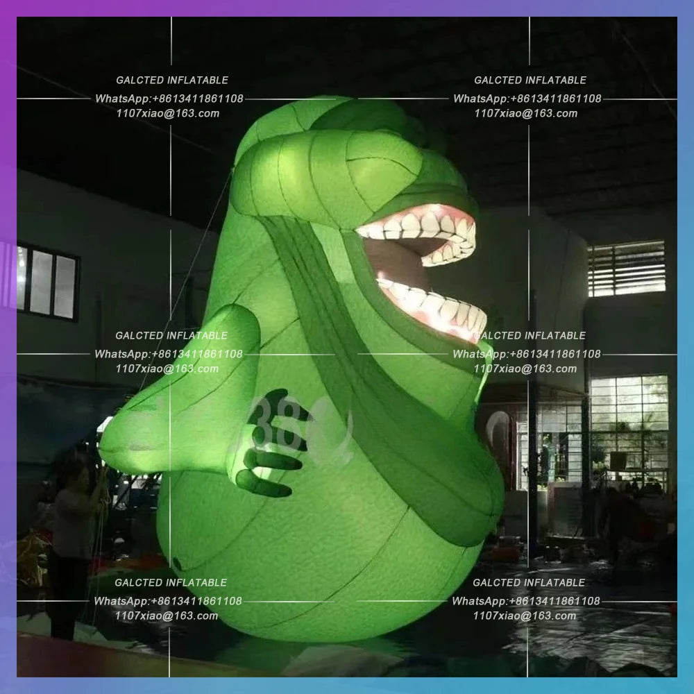 Inflatable Slimer Ghost With Led Lights Outdoor Halloween Blower Inflatable Green Monster Blow Up Devil For Festival Decoration