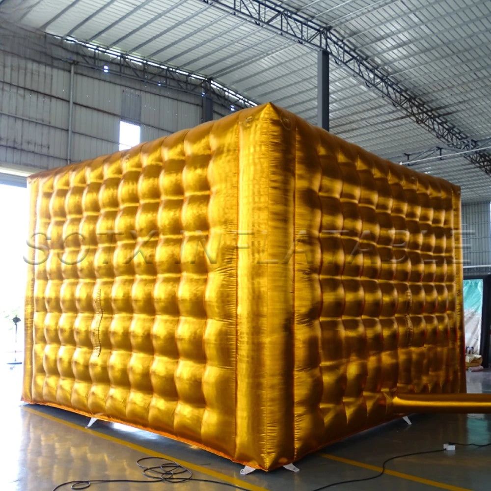 Camping Outdoor Decoration Gaint Customize Gold/Sliver Blow Up Inflatable Cube Tent With Factory Price For Wedding Party Events