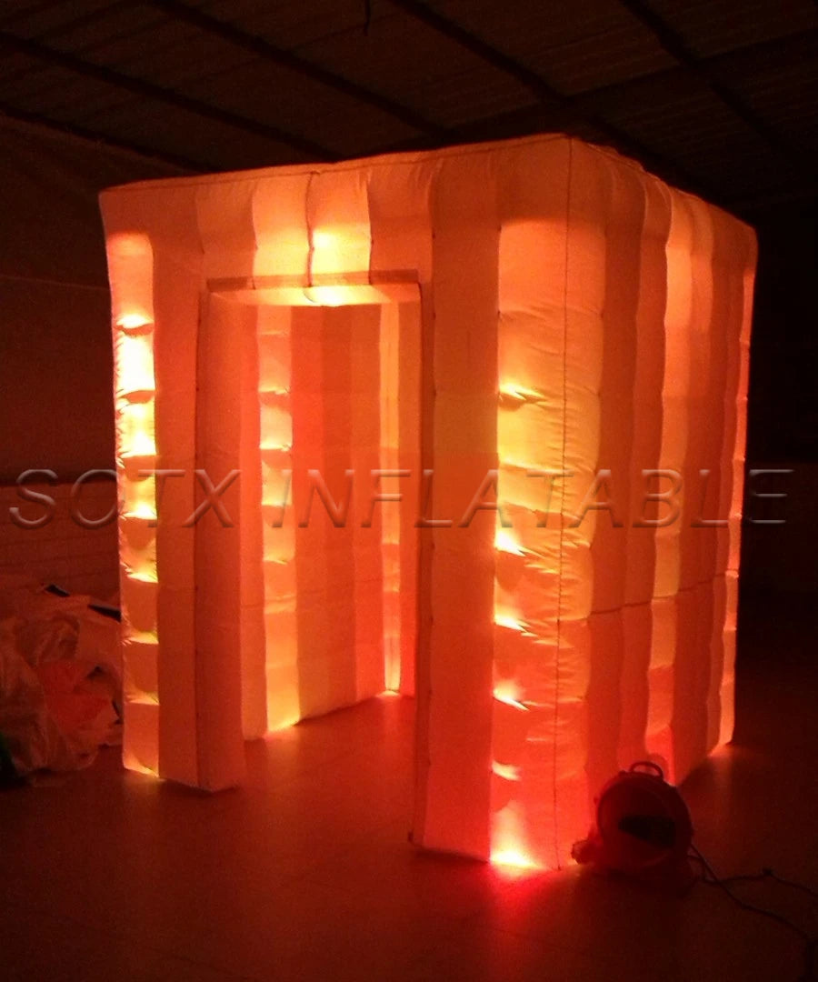 for Party Event Inflatable Bright Led Cube Inflatable Booth Tent With 2 sticker Doors Cover