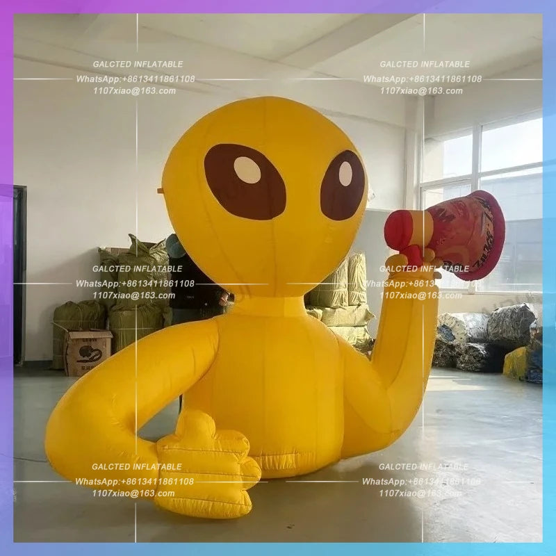 strange cartoon man tourist guide 2meter yellow inflatable alien   leader microphone tools air model robot