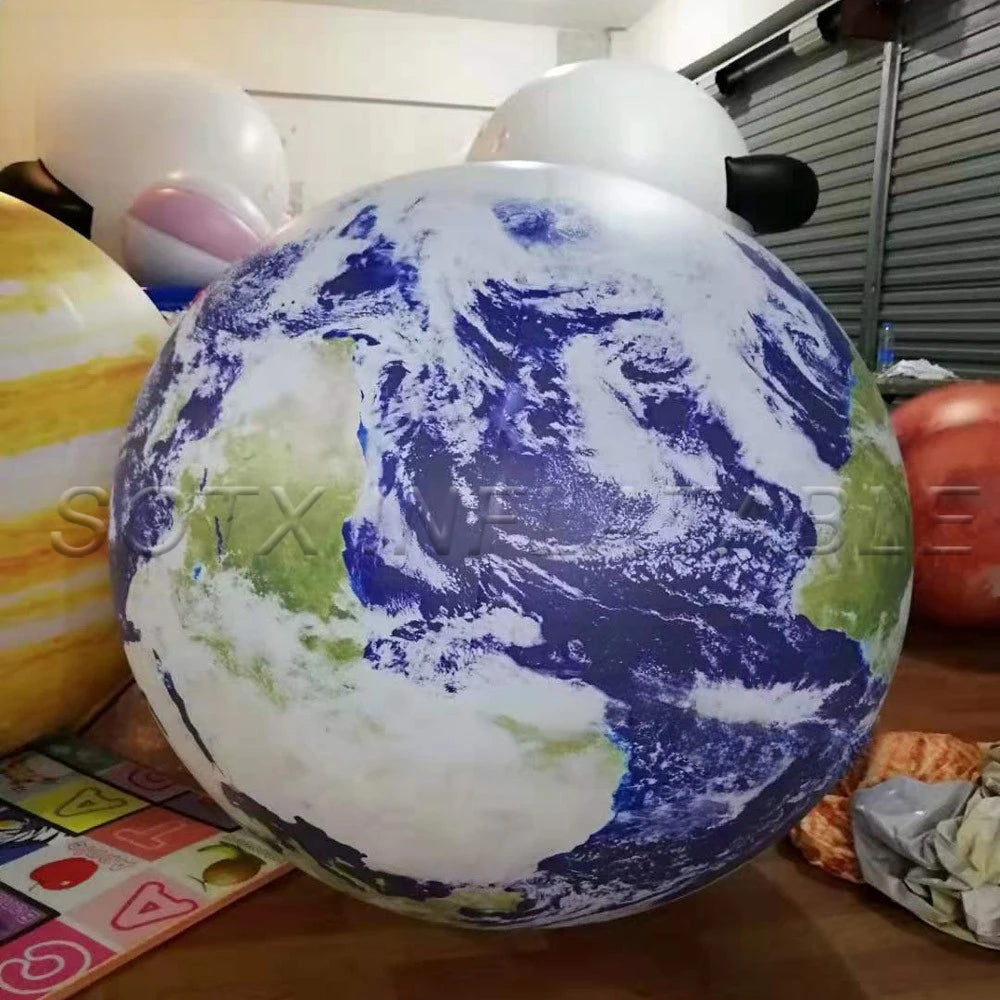 For Party Decoration Airtight PVC Inflatable Earth Ball With Led Lights Giant Inflatable Earth Globe Solar System Planet Balloon