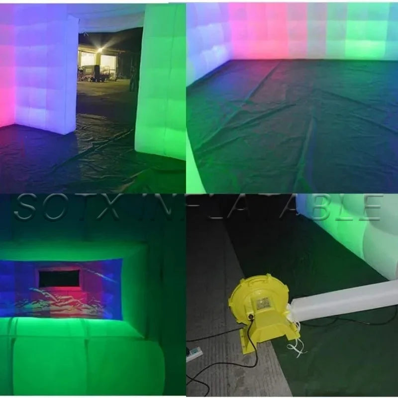Exhibition Show 8m LED giant Inflatable Marquee Inflatable Air Cube Tent House with Blower Lighting Tent for Party Event