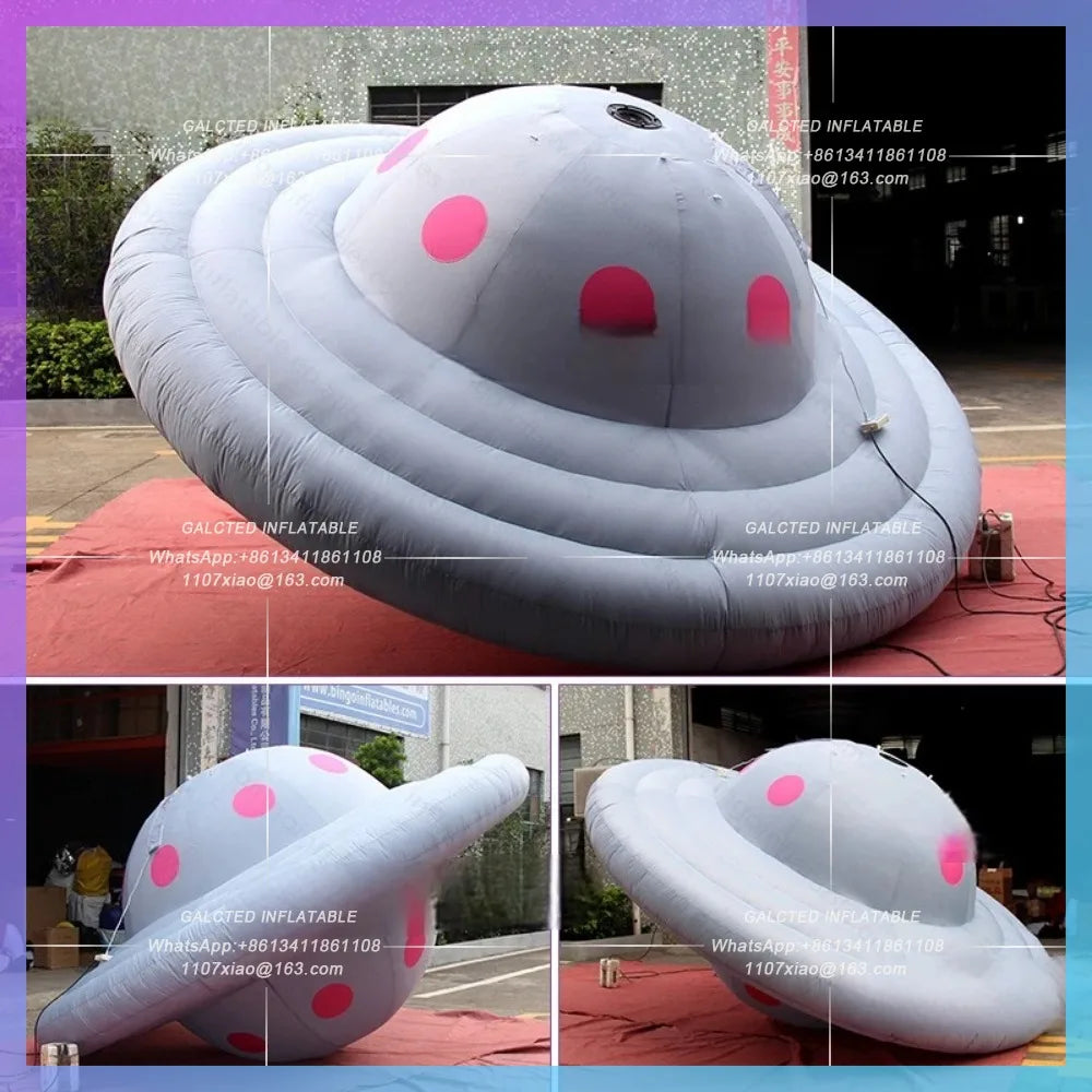 Inflatable UFO with LED Lights Hanging Grey  Inflatable Flying Saucer Alien Spaceship for Party Event Decoration or Advertising