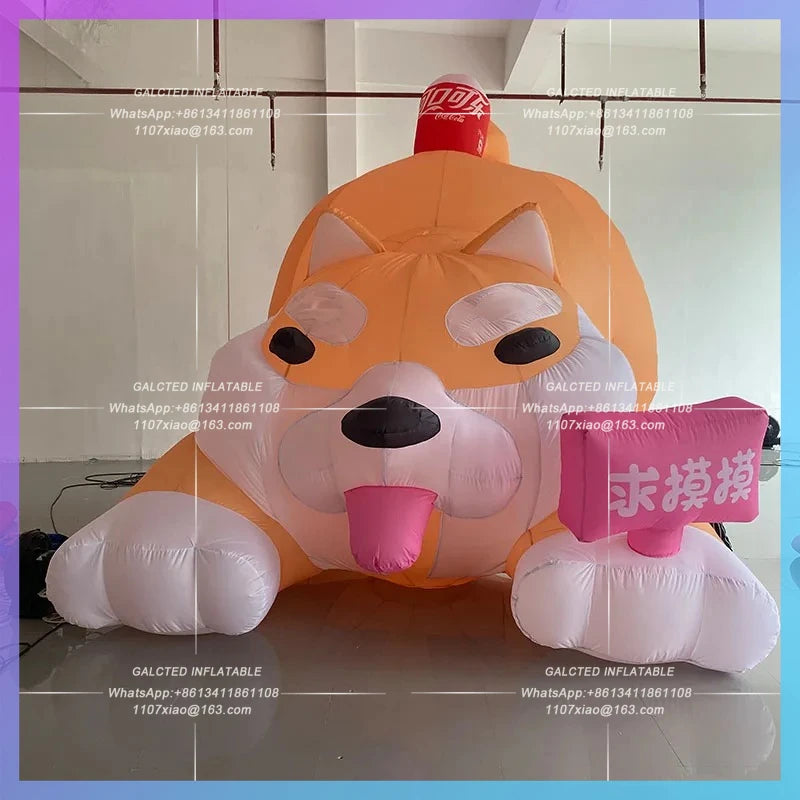 children's day photo model Inflatable dog touching of parent-child interaction