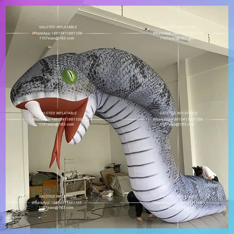 Cobra White Snake Transmission Giant inflatable simulated white snake model reptile pet  Zoo Halloween bar stage lighting props