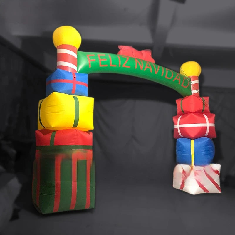 Christmas Gift Archway Outdoor Inflatable 4m Length Air Blown Xmas Candy Box Arch With Custom Printing For Entrance Decoration