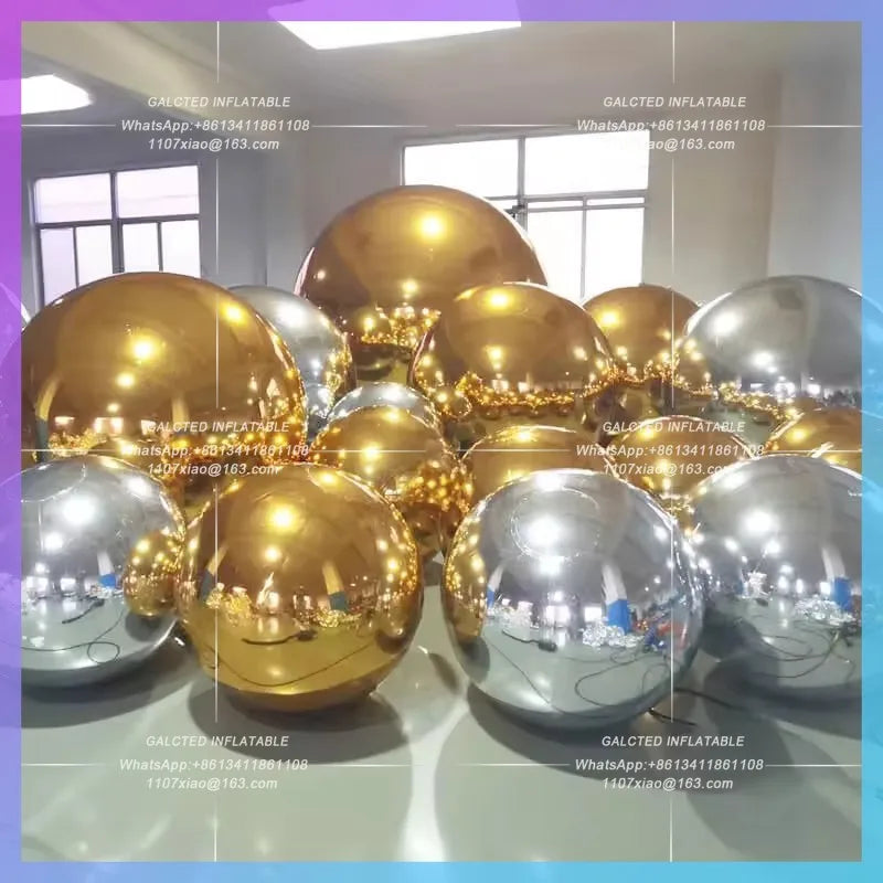 Inflatable Mirror Ball Metallic Mirror Wedding Decoration Sphere Sealed 50cm Gold Silver Balloon With Pump For Outdoor Art Show