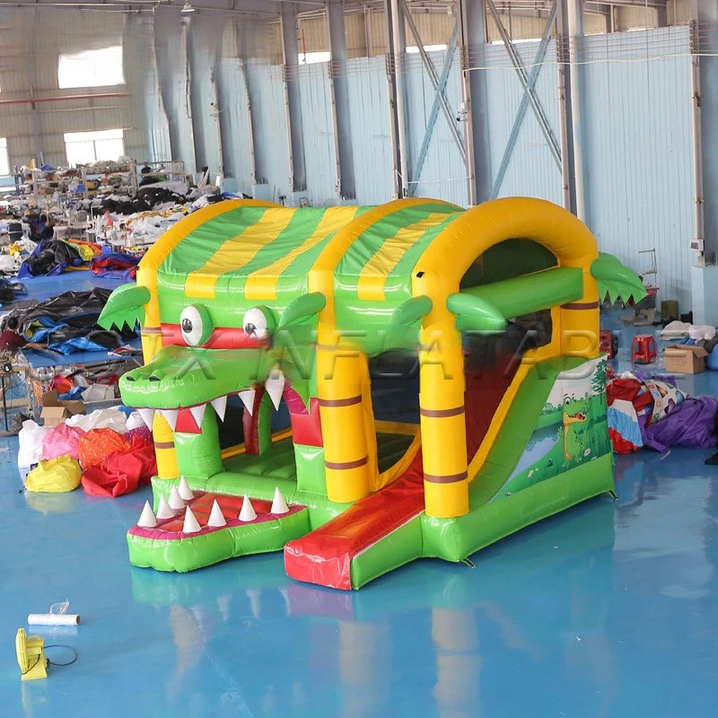 Event Sea Shipping 4.6m PVC Inflatable Crocodile Bouncer Slide Inflatable Jumping House with Climbing Area for Party